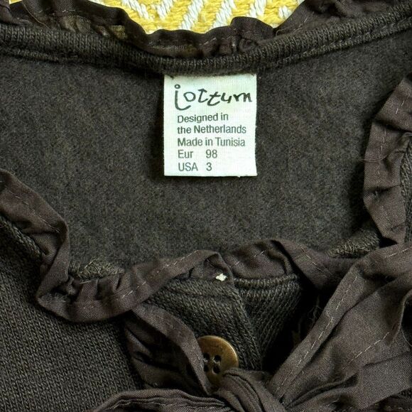 Jottum Ruffle Cardigan Sweater Split Back Brown 98 US 3 bv - Picture 6 of 6